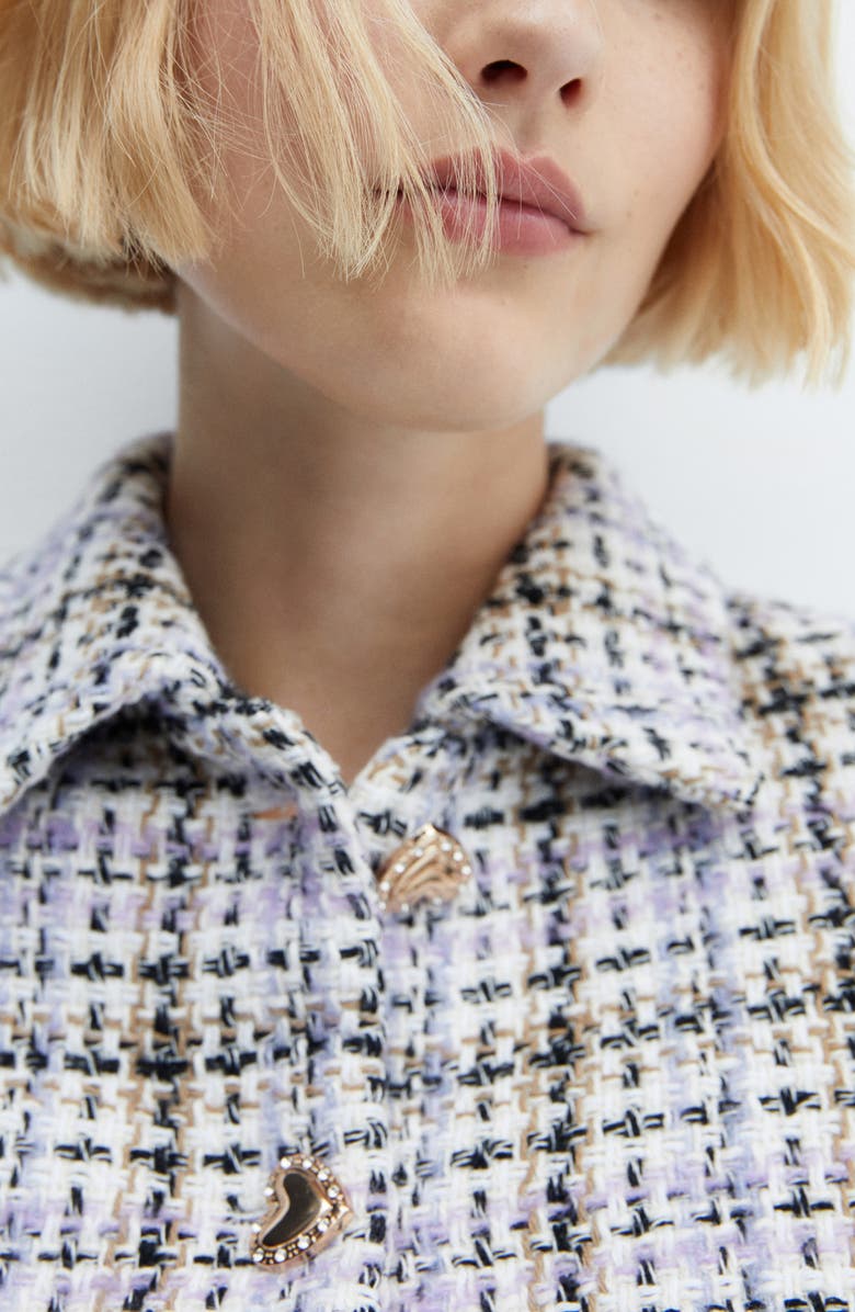 MANGO Plaid Tweed Crop Bomber Jacket, Alternate, color, 