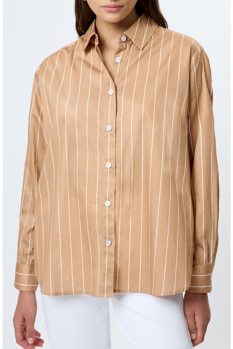 Alexis Stripe Cotton Poplin Button-Up Shirt, Main, color, MACCHIATO