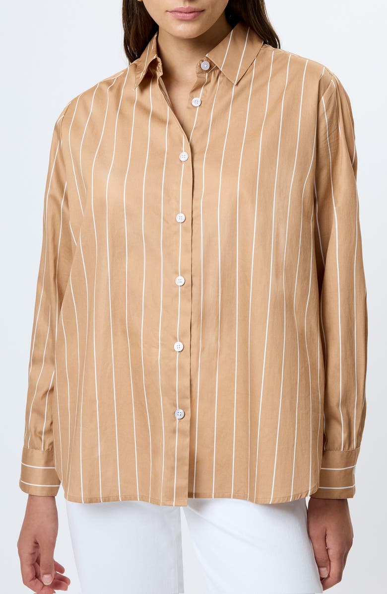 French Connection Alexis Stripe Cotton Poplin Button-Up Shirt, Main, color, Macchiato