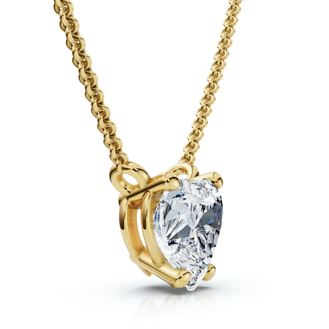 Certified 3Ct Heart Solitaire Diamond Pendant Necklace 14k Gold Lab Grown