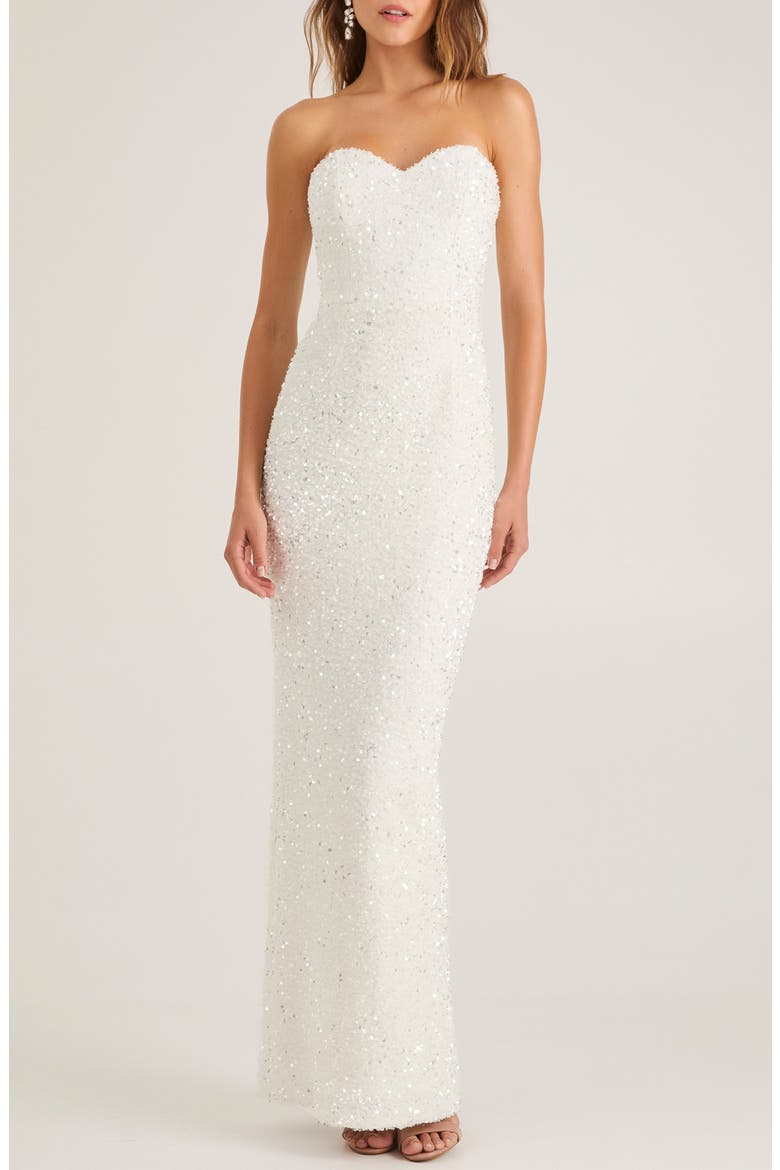 Ryan Sequin Strapless Column Gown, Main, color, OFF WHITE