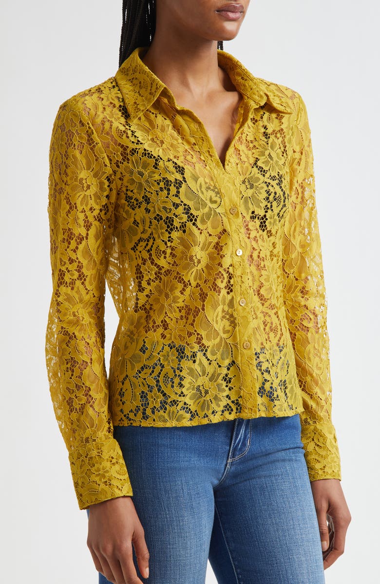 L'AGENCE Maia Lace Button-Up Shirt, Alternate, color, Ceylon Yellow Lace