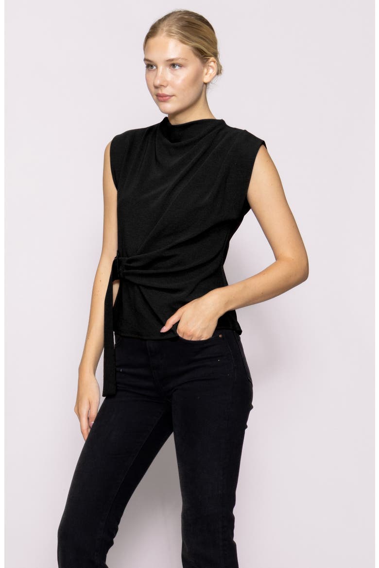 Buckle Front Extended Sleeve Top, Alternate, color, BLACK