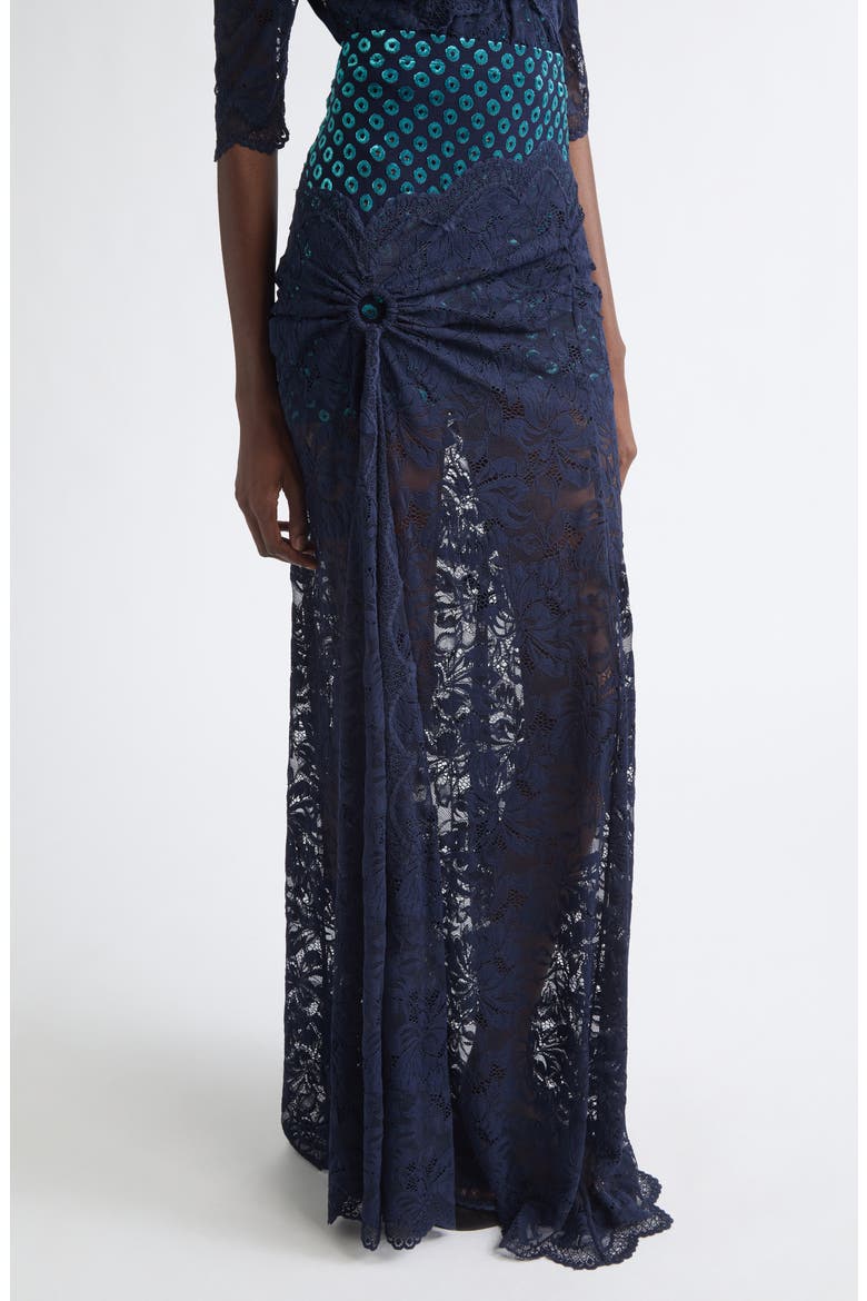 Embroidered Ruched Stretch Lace Skirt, Alternate, color, DEEP NAVY