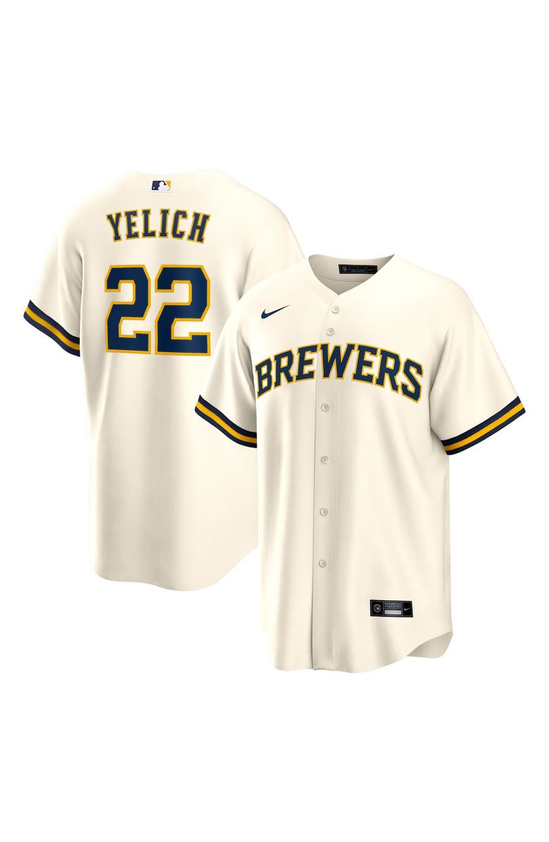 Nike Men's Nike Christian Yelich Cream Milwaukee Brewers Alternate Replica Player Jersey, Alternate, color, Cream