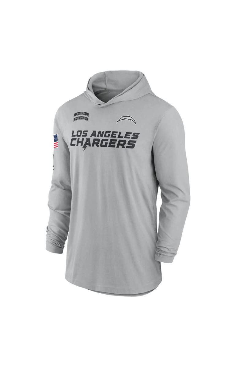 Nike Men's Nike Gray Los Angeles Chargers 2024 Salute to Service Lightweight Performance Long Sleeve Hooded T-Shirt, Alternate, color, 