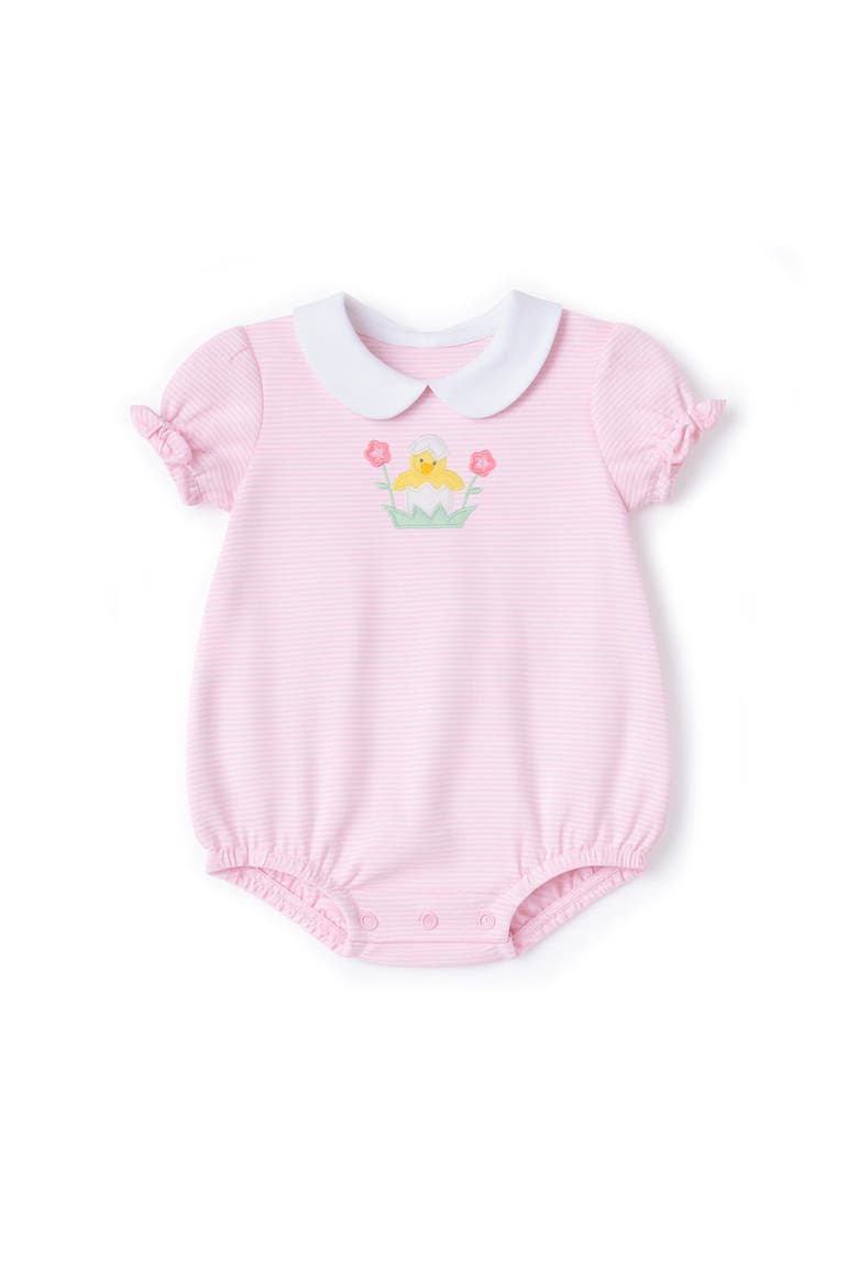 Stripe Knit Romper With Flowers & Chick, Main, color, Pink/White