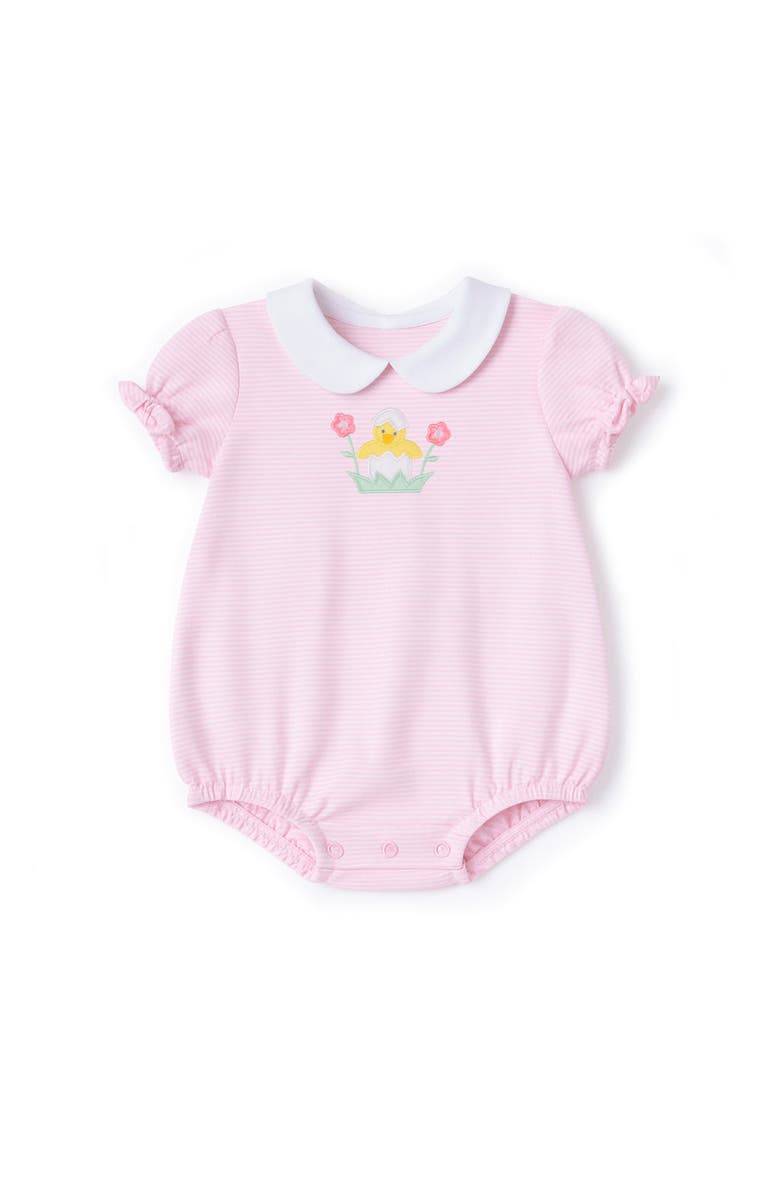 Florence Eiseman Stripe Knit Romper With Flowers & Chick, Main, color, Pink/White