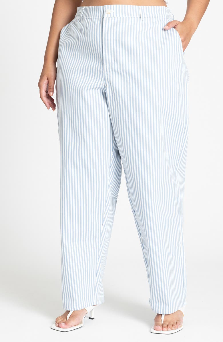 ELOQUII Pinstripe High Waist Straight Leg Pants, Main, color, 