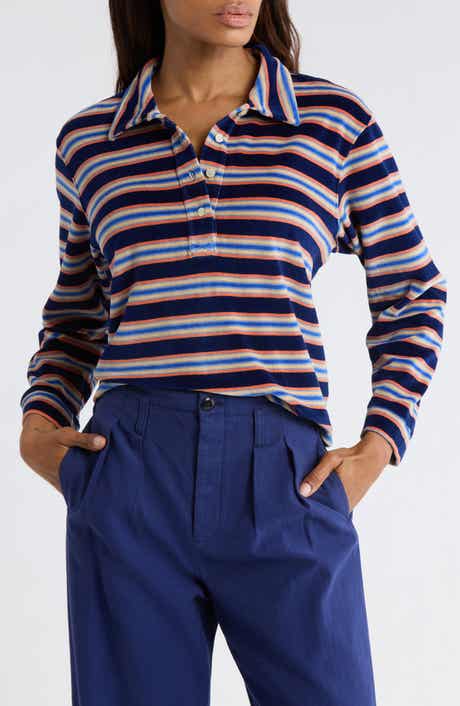 THE GREAT. The Velour Rugby Crop Sweatshirt