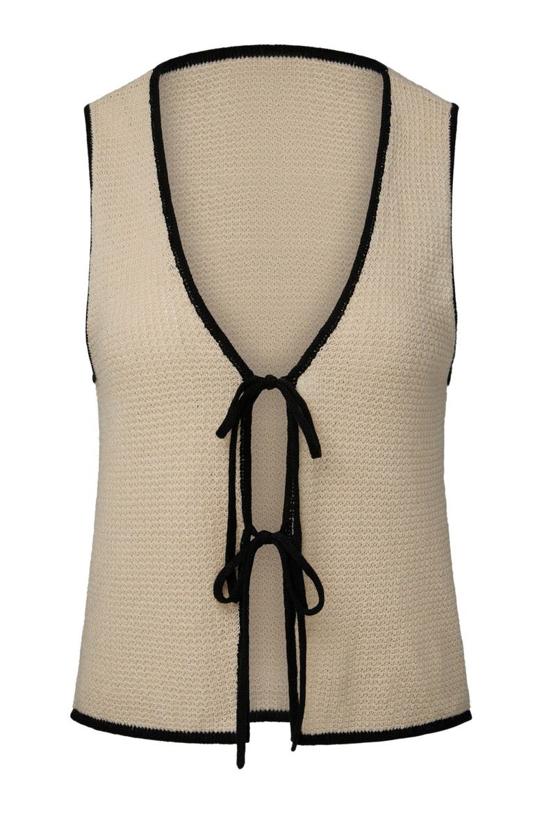 Linen Knit Tie Front Tank Top, Alternate, color, BIRCH/BLACK