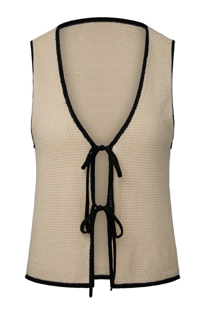 Onia Linen Knit Tie Front Tank Top, Alternate, color, Birch/Black