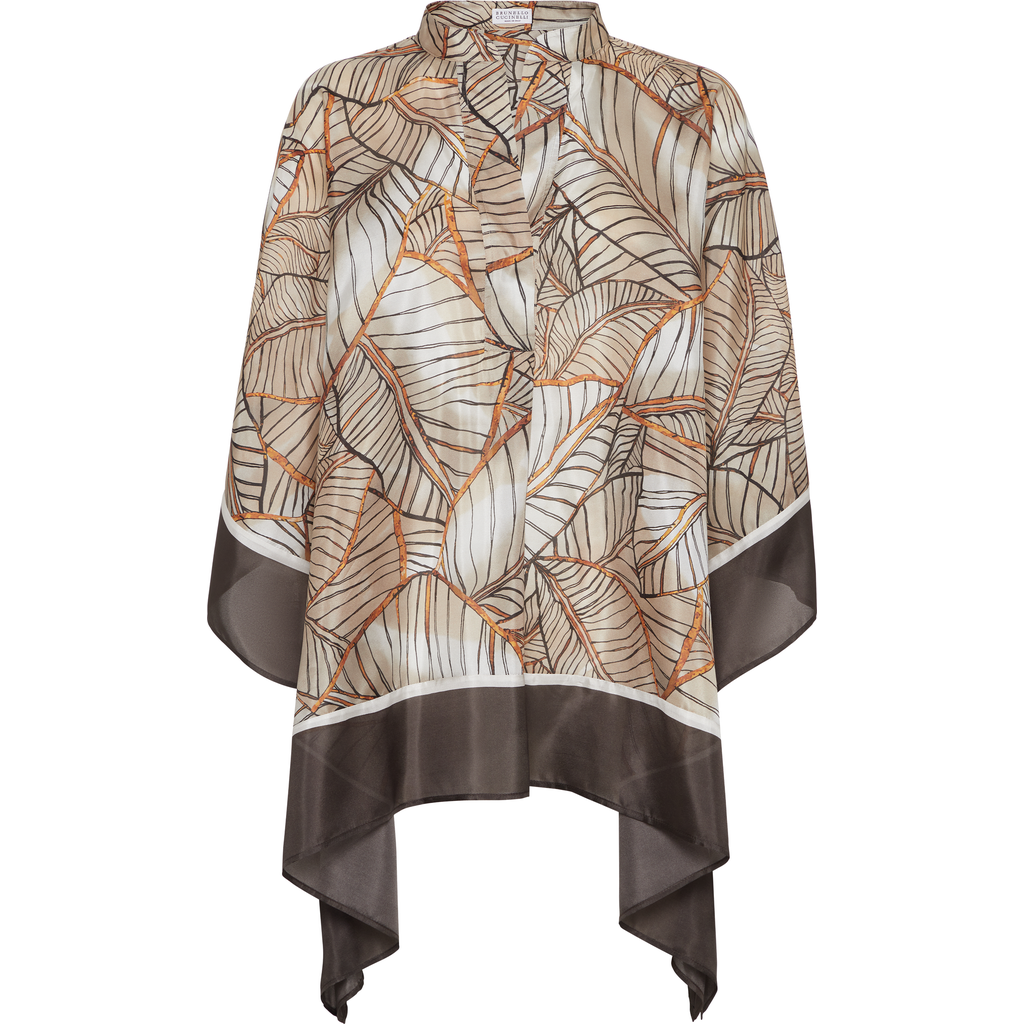 Shop Brunello Cucinelli Papyrus Print Poncho