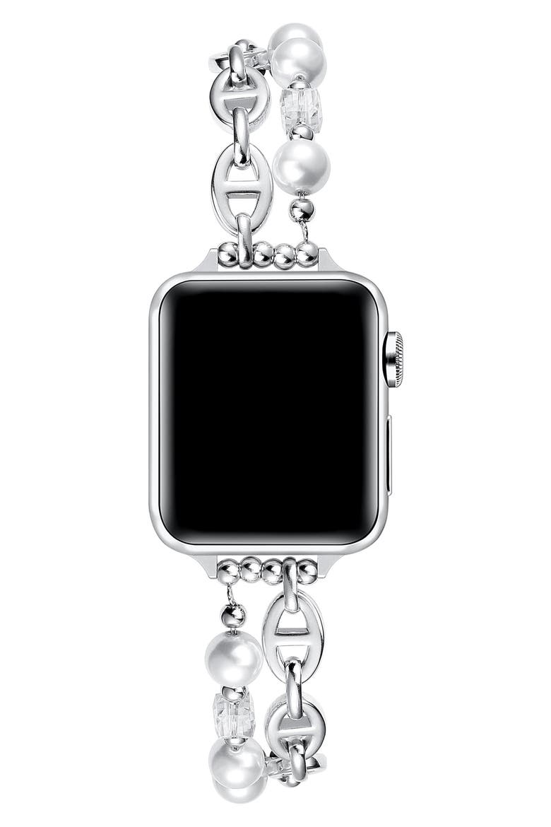 Luna Imitation Pearl Apple Watch® Watchband, 42mm, Alternate, color, SILVER