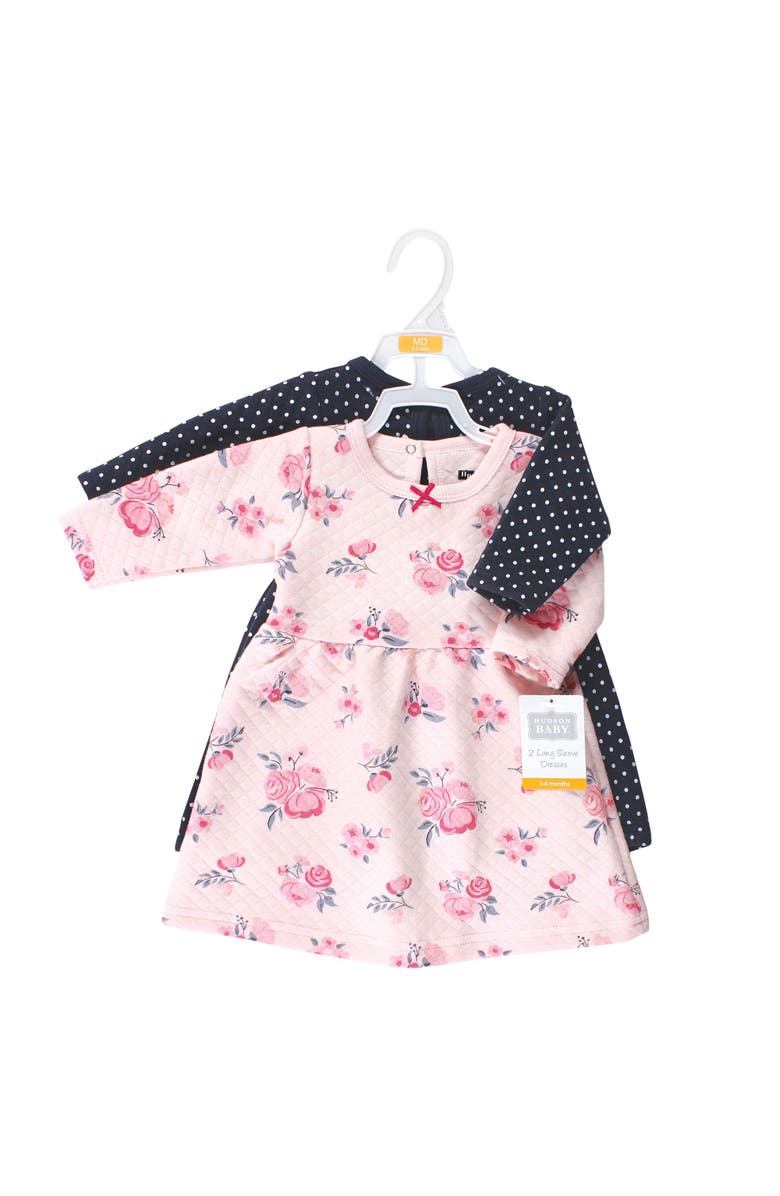 Hudson Baby 2Pk Quilted Long Sleeve Dress, Alternate, color, Pink And Navy Floral