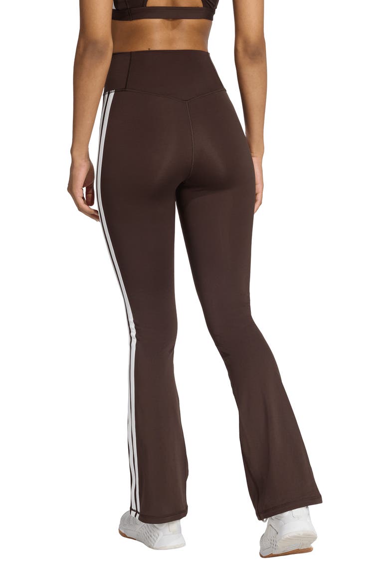 Optime Essentials 3-Stripes High Waist Flare Leggings, Alternate, color, AURORA COFFEE/ WHITE