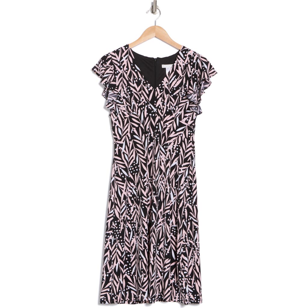 London Times Flutter Sleeve Empire Waist Midi Dress In Black Blush