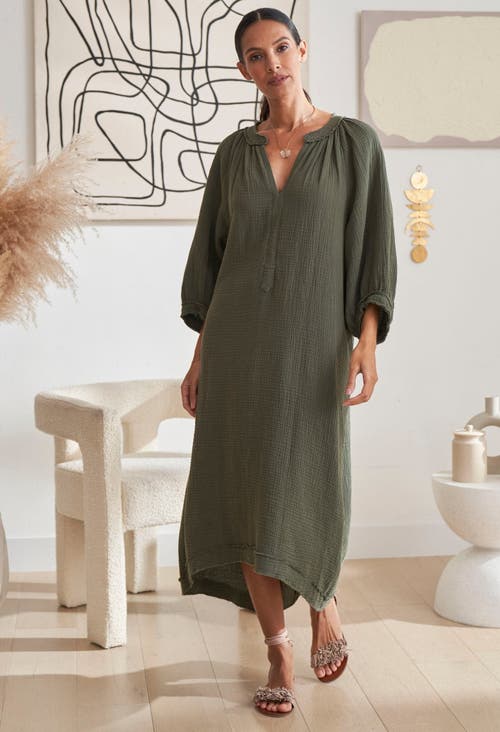 Ocean + Main Ocean+main Gauze Dress With Pockets In Sage Green