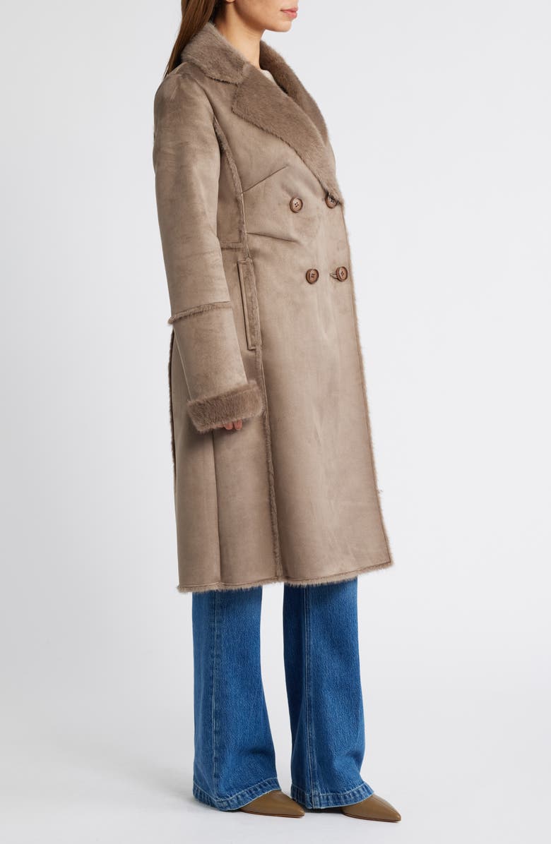 Via Spiga Double Breasted Faux Shearling Coat, Alternate, color, 