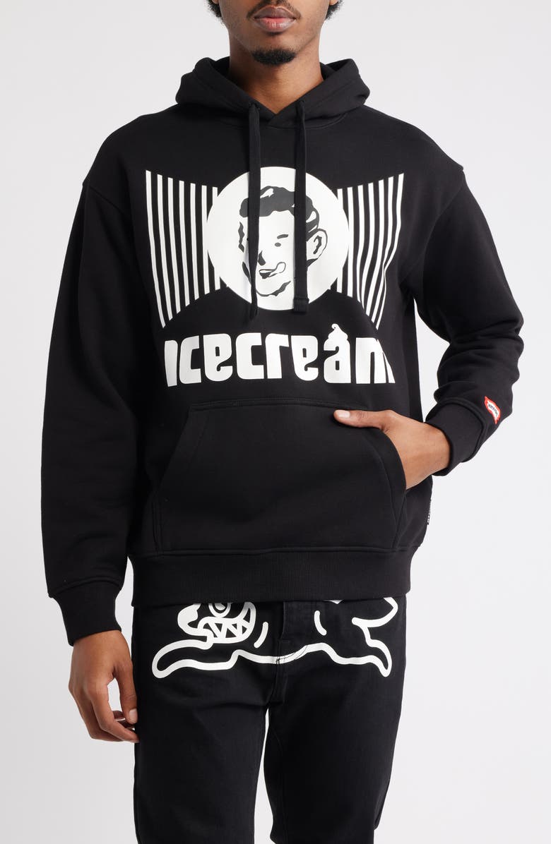 ICECREAM Coneman Cotton Graphic Hoodie, Main, color, Black