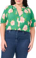 CeCe Floral Ruffle Neck Top