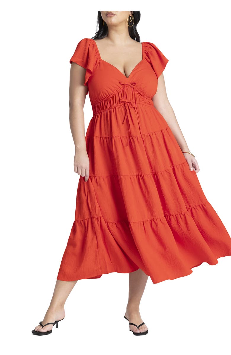 ELOQUII Ruffled Tiered Maxi Dress, Main, color, High Risk Red