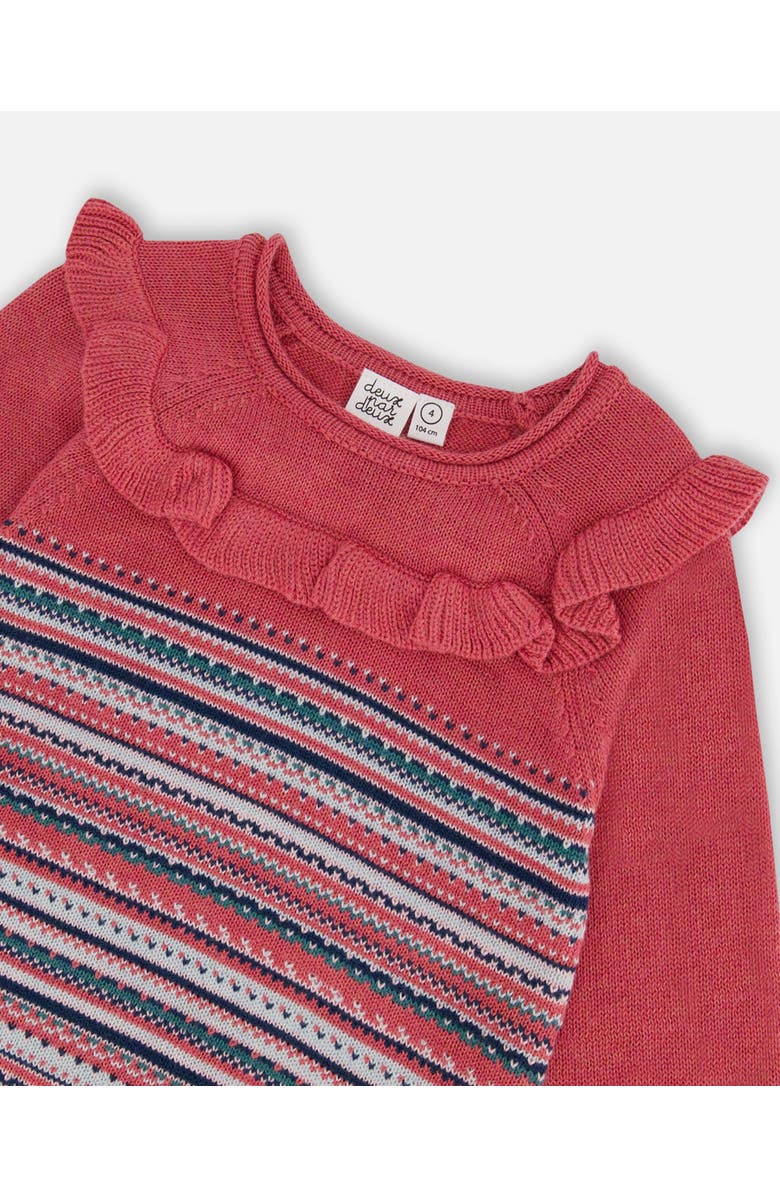 Deux par Deux Girl's Jacquard Stripe Sweater Dress Pink And Blue, Alternate, color, 