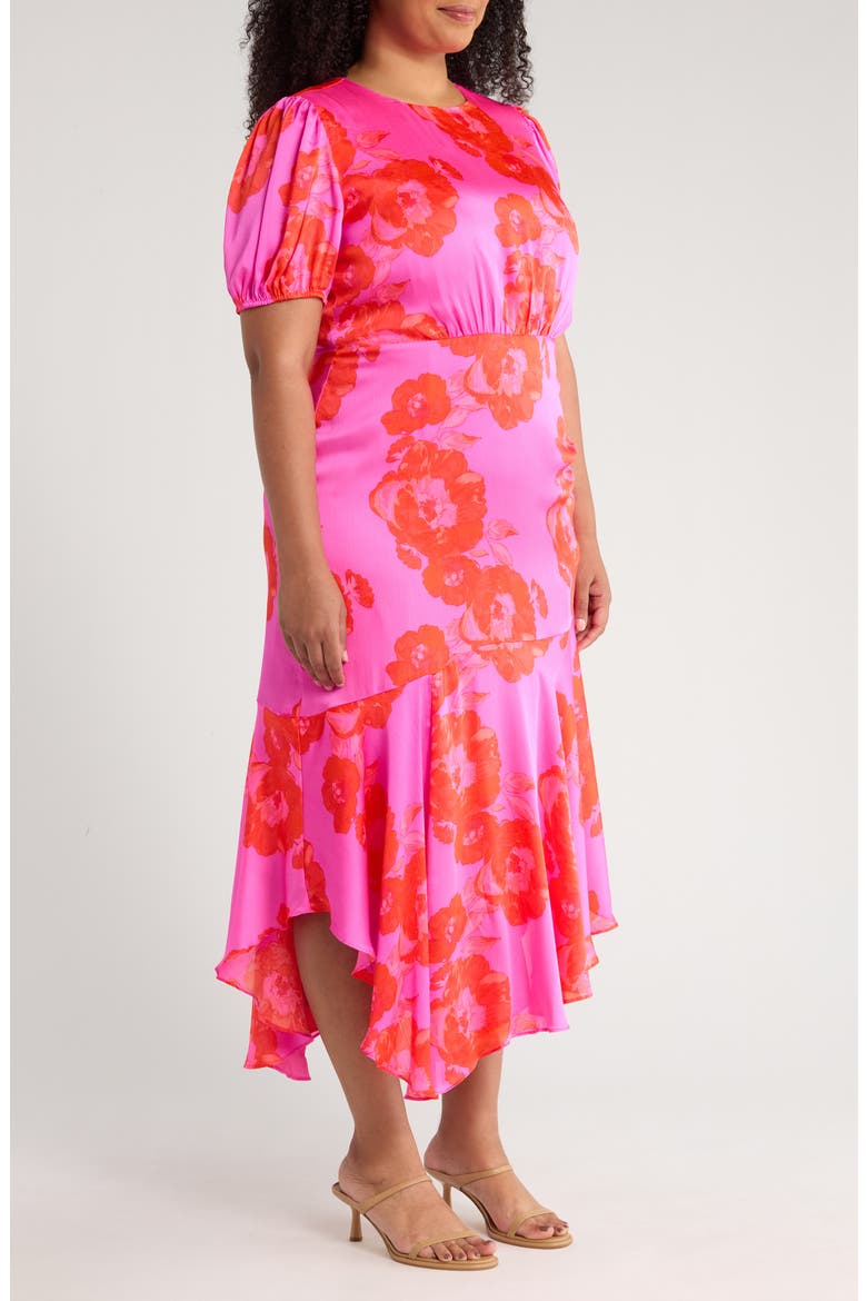 Lailah Floral Balboa Asymmetric Midi Dress, Alternate, color, MAGENTA RED