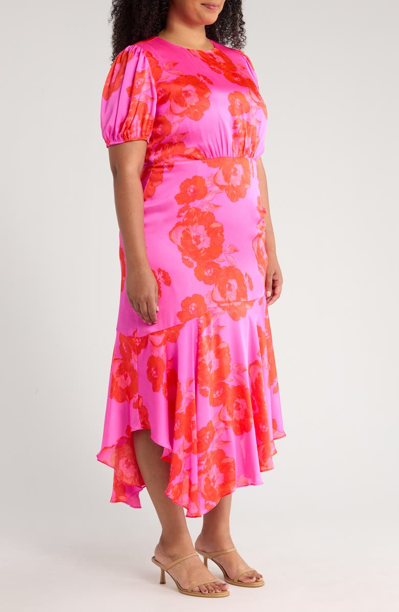 SUGARLIPS Lailah Floral Balboa Asymmetric Midi Dress, Alternate, color, Magenta Red