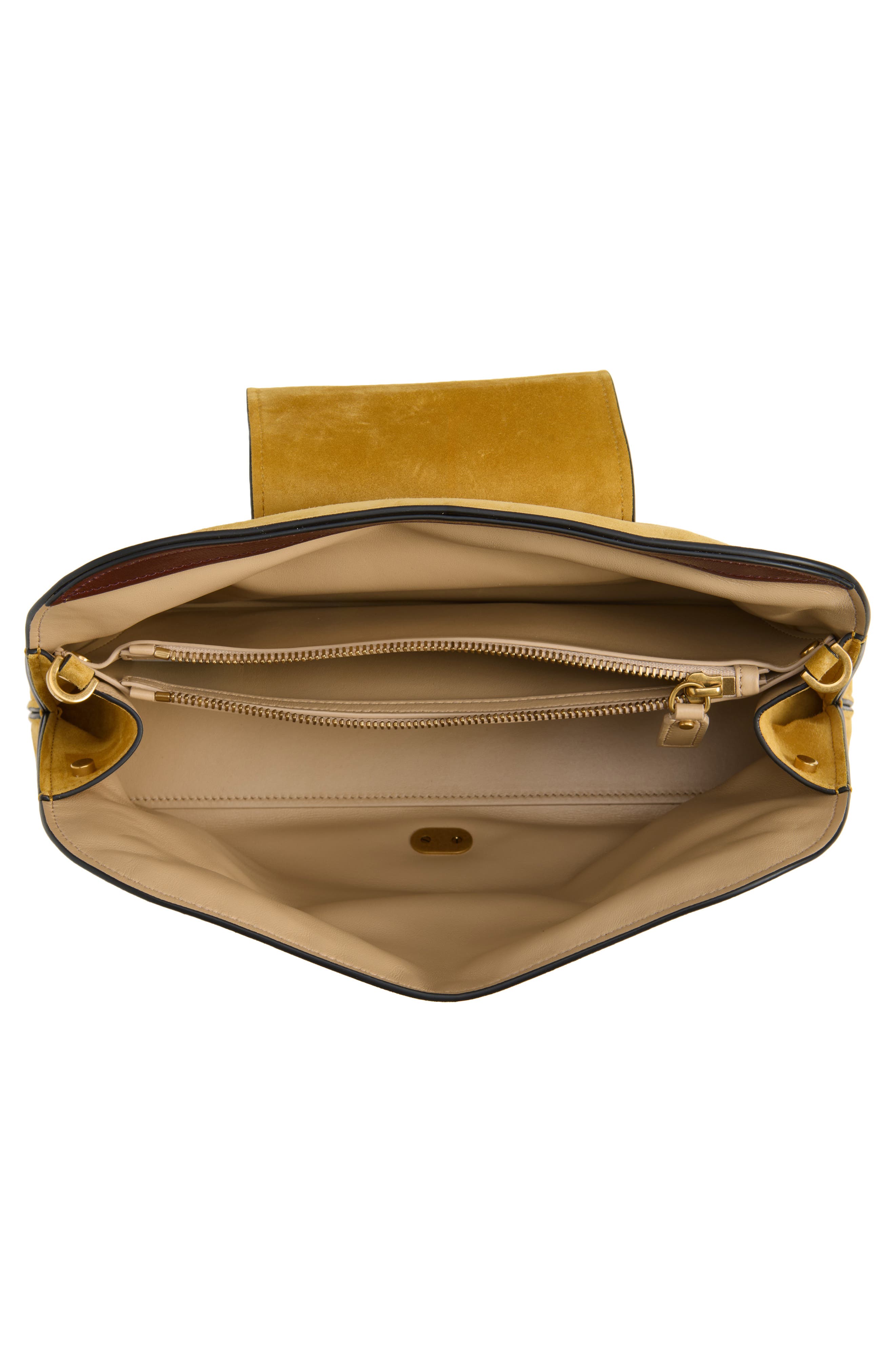 Medusa Suede Clutch, Alternate, color, MUSTARD GOLD