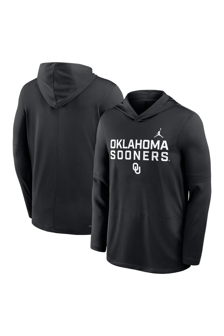 Men's Jordan Brand Black Oklahoma Sooners 2025 Sideline Performance Long Sleeve Hoodie T-Shirt, Alternate, color, Black