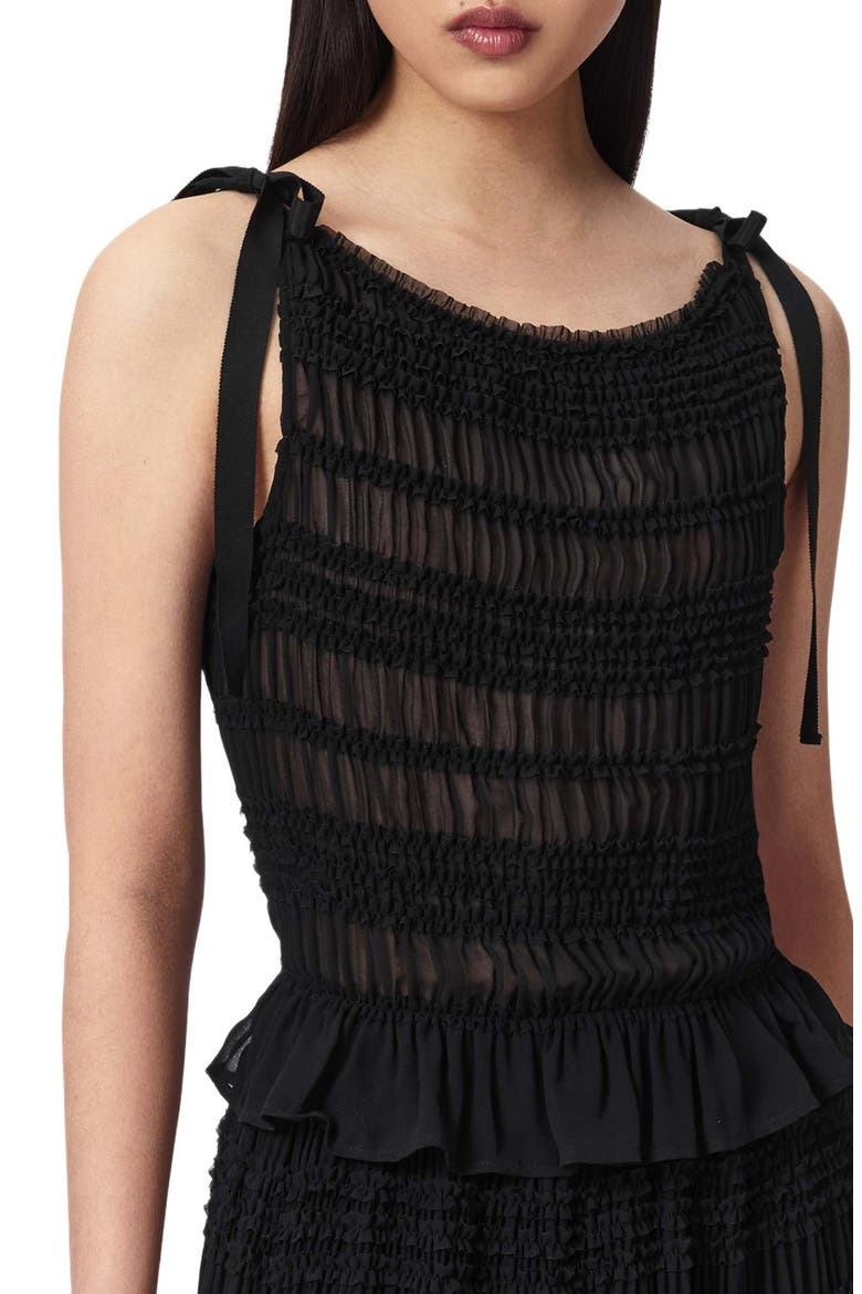 Lotus Sheer Shirred Tie Shoulder Peplum Top, Alternate, color, BLACK