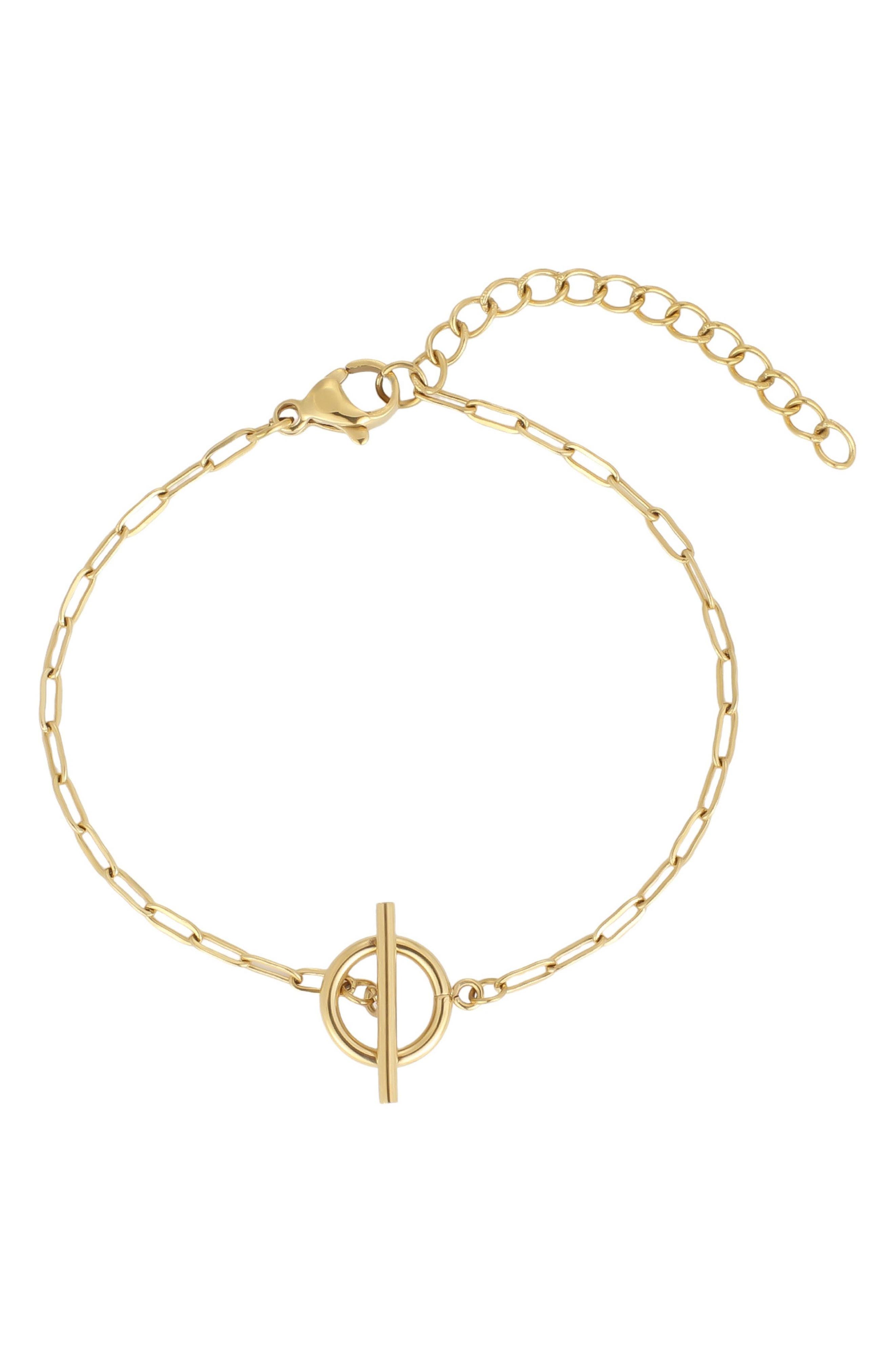 18k Gold Plated Toggle Pendant Paperclip Chain Bracelet