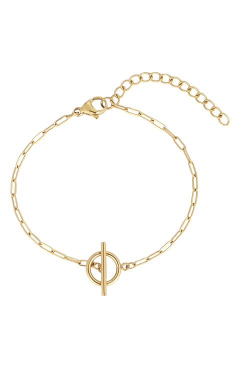 18k Gold Plated Toggle Pendant Paperclip Chain Bracelet