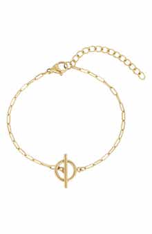 18k Gold Plated Toggle Pendant Paperclip Chain Bracelet