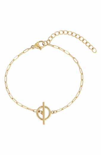 18k Gold Plated Toggle Pendant Paperclip Chain Bracelet