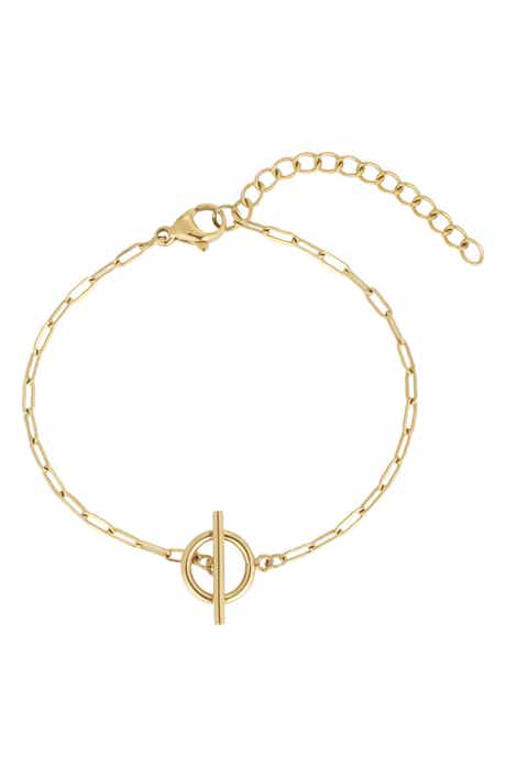 18k Gold Plated Toggle Pendant Paperclip Chain Bracelet