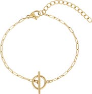 Adornia 18k Gold Plated Toggle Pendant Paperclip Chain Bracelet