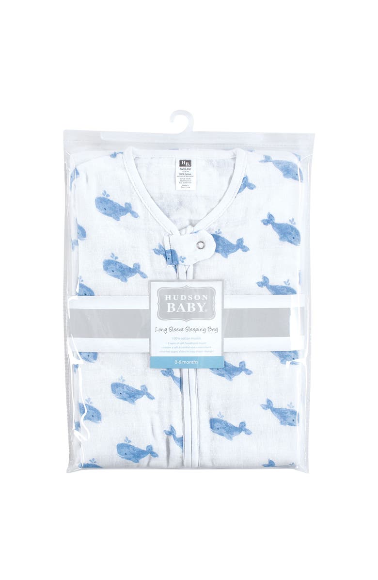 Hudson Baby Long Sleeve Muslin Sleeping Bag, Wearable Blanket, Sleep Sack, Alternate, color, Blue Whale