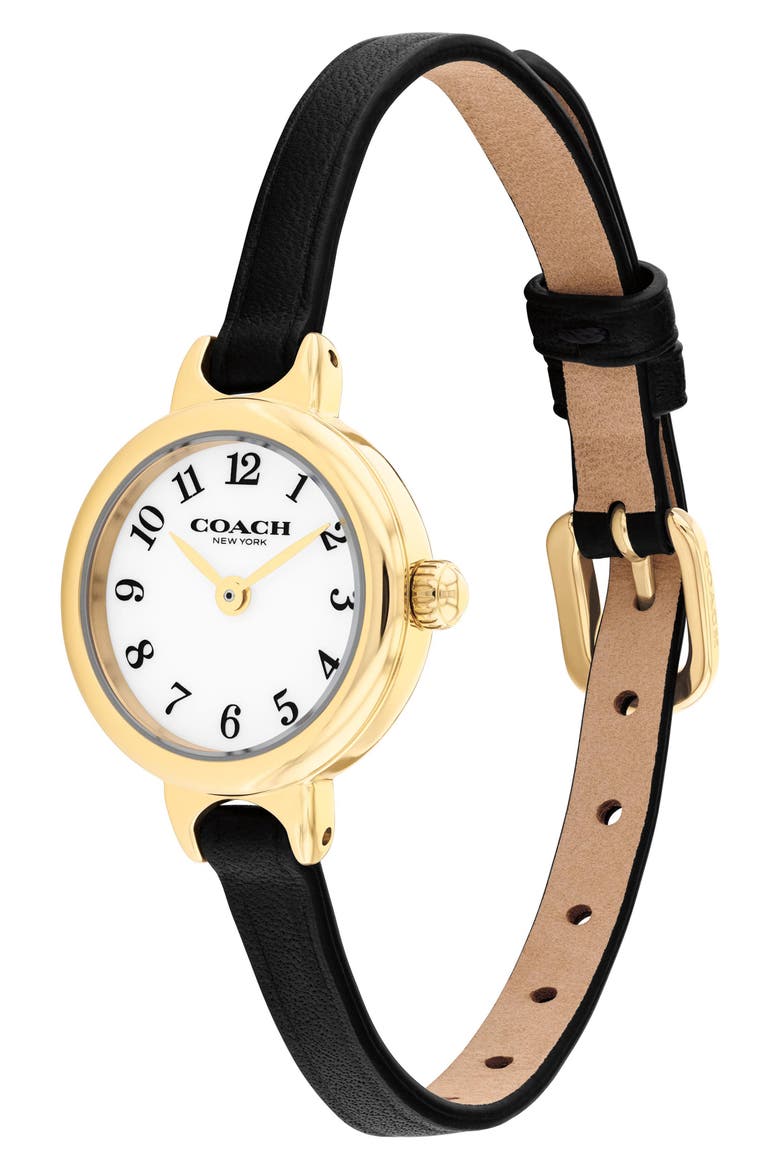 Iris Leather Strap Watch, 22.5mm, Alternate, color, BLACK