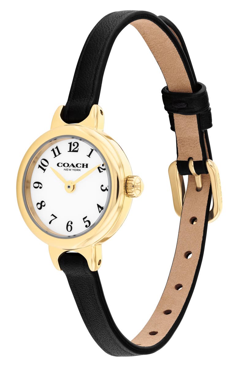 COACH Iris Leather Strap Watch, 22.5mm, Alternate, color, Black