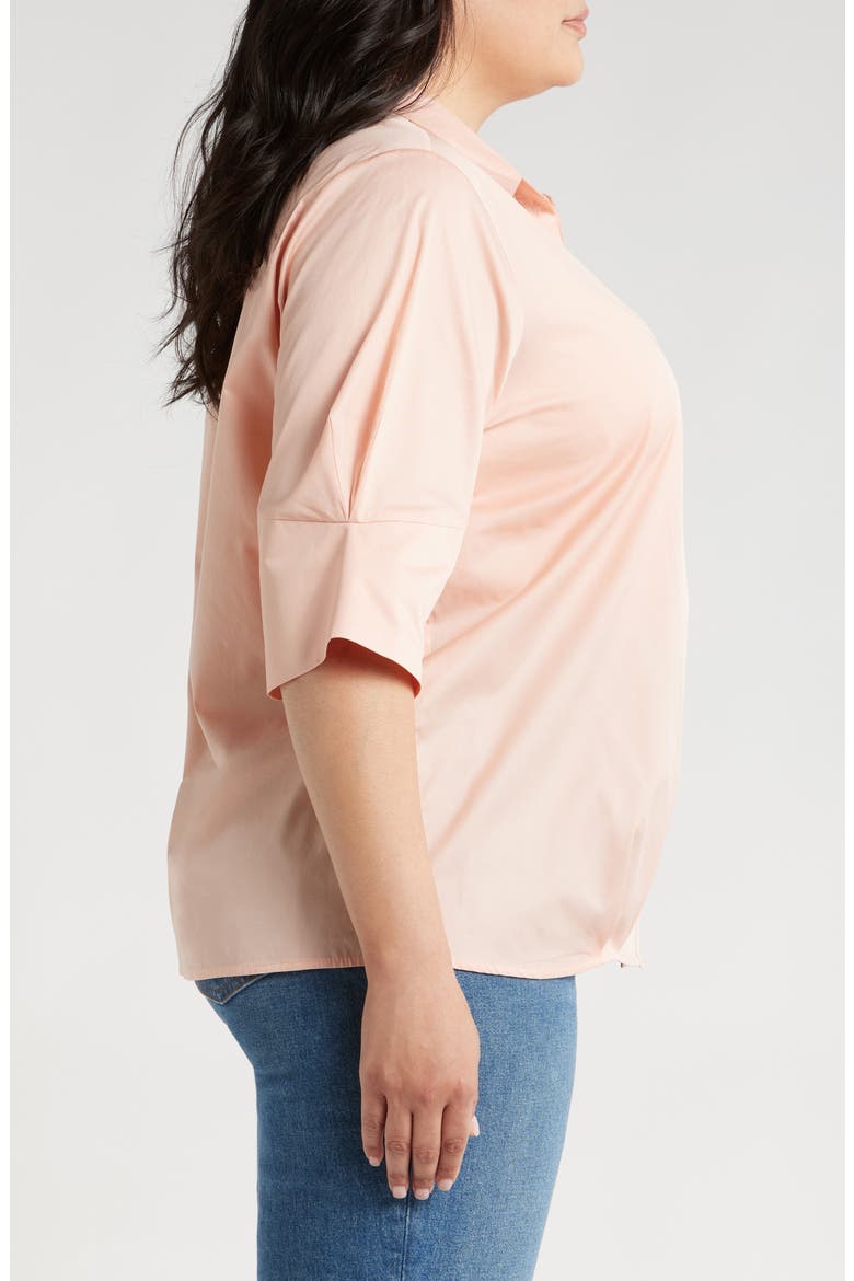 Bernadina Elbow Sleeve Cotton Button-Up Shirt, Alternate, color, ROSE CLOUD