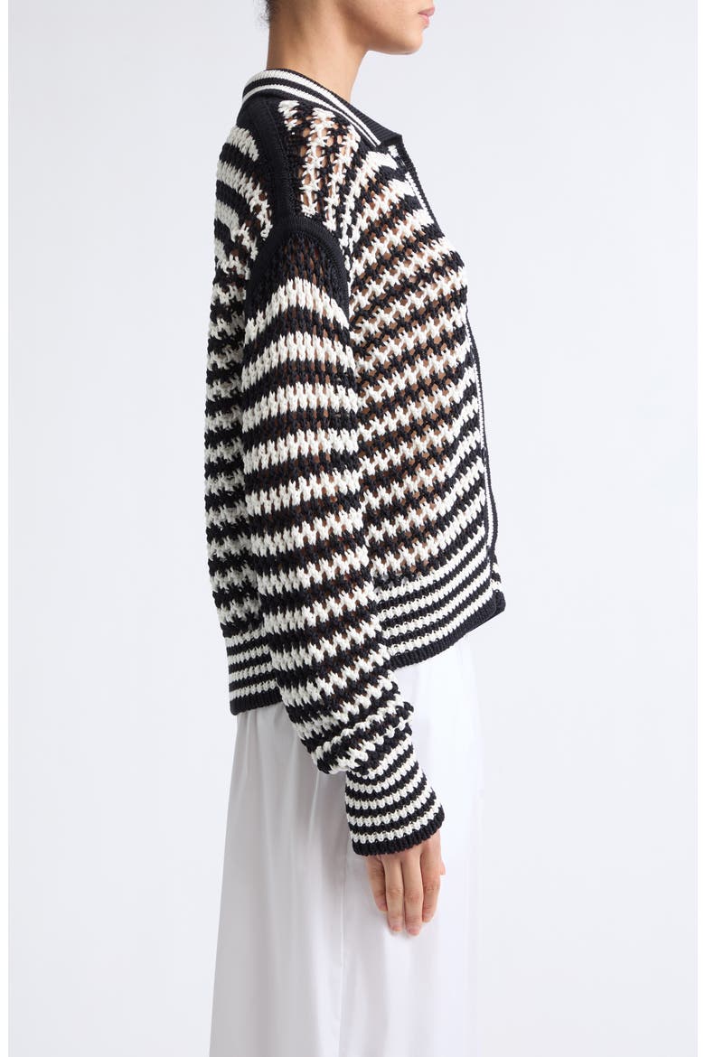 Tipped Stripe Cotton Cardigan, Alternate, color, WHITE BLUE