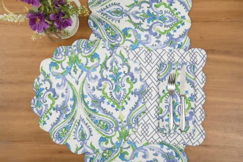 C & F Home C&f Home Juliet Quilted Reversible Bright Paisley Table Runner 14" X 51" In Blue