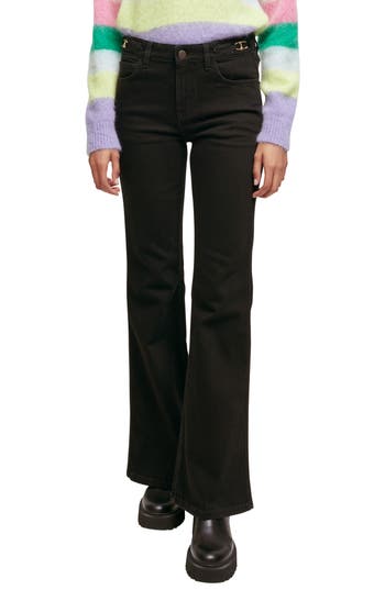 Maje Pramo Buckle Detail Flare Leg Jeans In Black