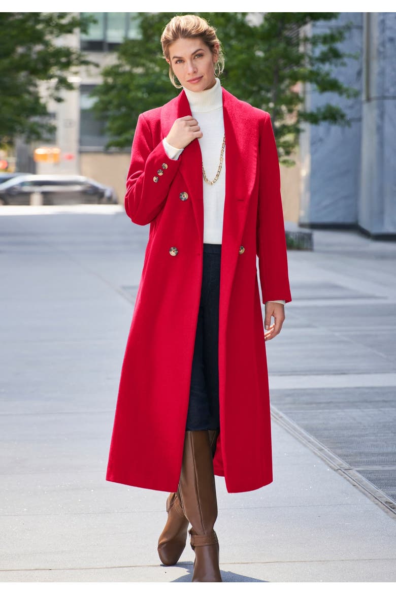 Long Shawl Collar Wool Coat, Alternate, color, BLACK