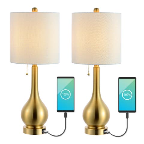 Tyler 24" Modern Classic Gourd Iron LED Table Lamp with Pull-Chain with Dual USB Charging Port (Set of 2)