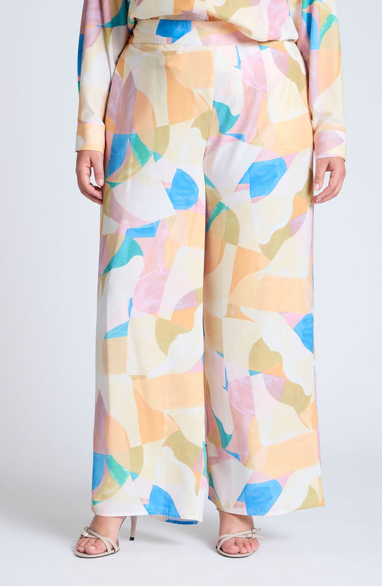 ELOQUII Geo Print Pull-On Wide Leg Pants, Main, color, 