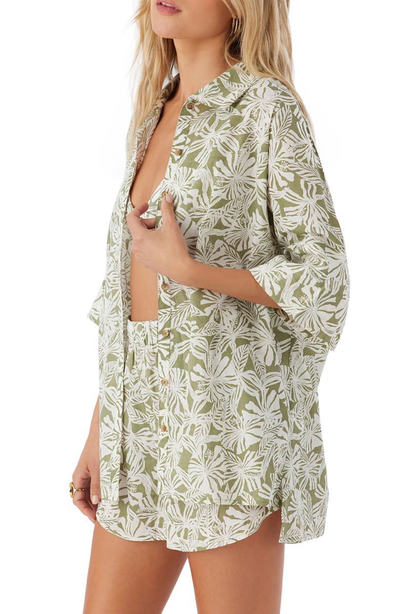 O'Neill Olivia Leaf Print Cotton Cover-Up Shirt, Alternate, color, 