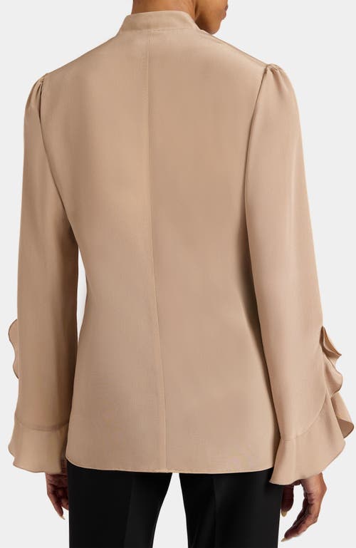 Santorelli Sienna Long Sleeve Silk Blouse With Neck Tie In Neutral